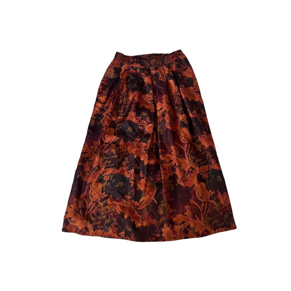 Vintage Silk A-Line Maxi Skirt Fall Flower Print Size L - Picture 3 of 8